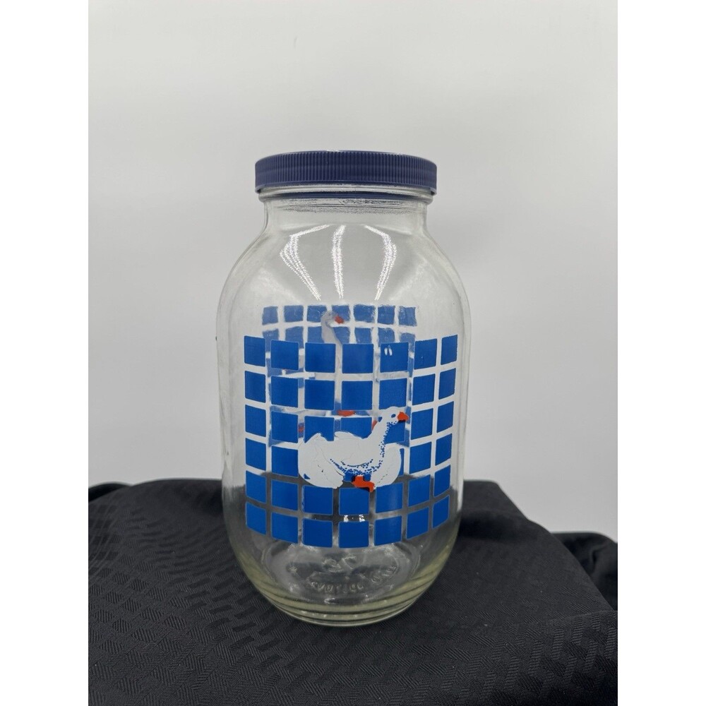 Carlton Glass Canister 3L collector Jar Vintage Geese Goose Duck Blue with Lid